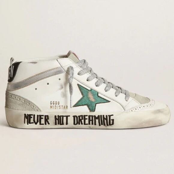 Mid Star - White Leather Upper Emerald Green Star Gold Laces Size 36 ** - Picture 1 of 10